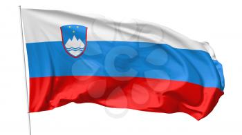 National flag of Republic of Slovenia on flagpole flying in the wind isolated on white, 3d illustration