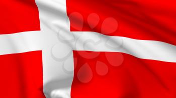National flag of Kingdom of Denmark flying in the wind, 3d illustration closeup view