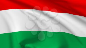 National flag of Hungary flying in the wind, 3d illustration closeup view