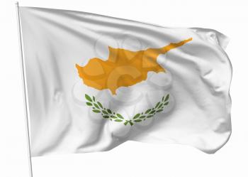 National flag of Republic of Cyprus on flagpole flying in the wind isolated on white, 3d illustration