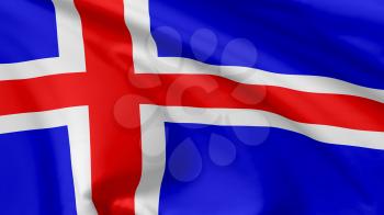 National flag of Republic of Iceland flying in the wind, 3d illustration closeup view