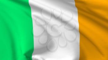 National flag of Republic of Ireland flying in the wind, 3d illustration closeup view