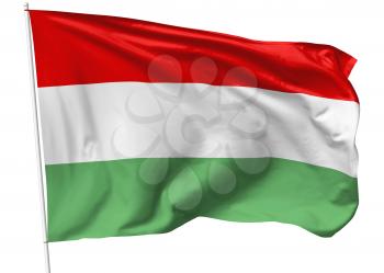 National flag of Hungary on flagpole flying in the wind isolated on white, 3d illustration