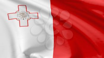 National flag of Malta flying in the wind, 3d illustration closeup view