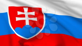 National flag of Slovakia (Slovak Republic) flying in the wind, 3d illustration closeup view