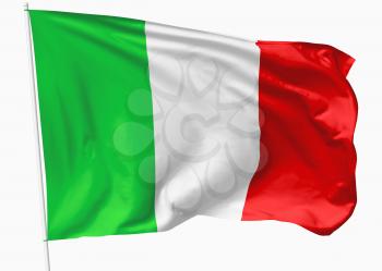 National flag of Italian Republic (Italy) on flagpole flying in the wind isolated on white, 3d illustration