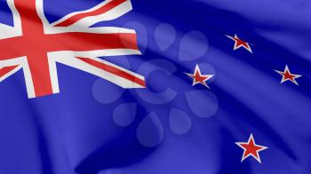 National flag of New Zealand flying in the wind, 3d illustration closeup view