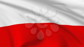 National flag of Republic of Poland flying in the wind, 3d illustration closeup view