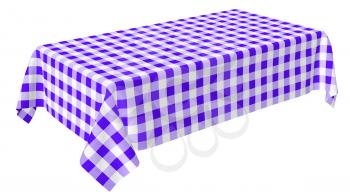 Rectangular tablecloth with blue checkered pattern isolated on white, diagonal view, 3d illustration