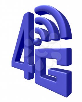Mobile high speed data connection telecommunication concept: blue abstract 4G LTE wireless communication technology icon symbol isolated on white background