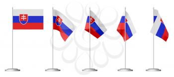 Small table flag of Slovakia on stand isolated on white, 3d illustrations set