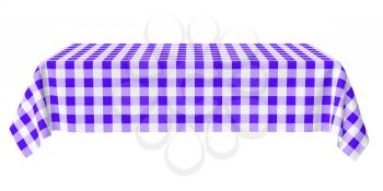 Rectangular tablecloth with blue checkered pattern isolated on white, horizontal front view, 3d illustration