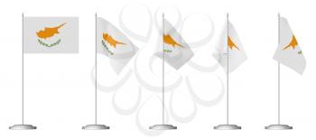 Small table flag of Cyprus on stand isolated on white, 3d illustrations set