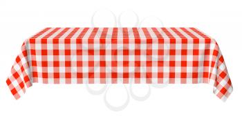 Rectangular tablecloth with red checkered pattern isolated on white, horizontal front view, 3d illustration