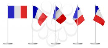 Small table flag of France on stand isolated on white, 3d illustrations set