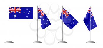 Small table flag of Commonwealth of Australia on stand isolated on white, 3d illustrations set