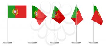 Small table flag of Portugal on stand isolated on white, 3d illustrations set