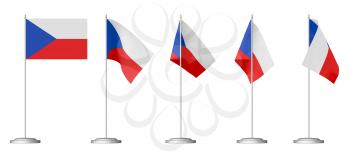 Small table flag of Czech Republic on stand isolated on white, 3d illustrations set