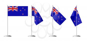 Small table flag of New Zealand on stand isolated on white, 3d illustrations set
