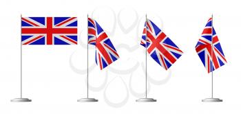 Small table flag of United Kingdom of Great Britain on stand isolated on white, 3d illustrations set