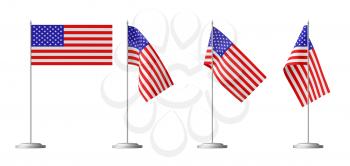 Small table flag of United States of America on stand isolated on white, 3d illustrations set