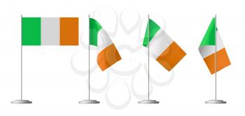Small table flag of Ireland on stand isolated on white, 3d illustrations set