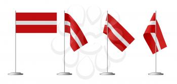 Small table flag of Latvia on stand isolated on white, 3d illustrations set