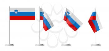Small table flag of Slovenia on stand isolated on white, 3d illustrations set