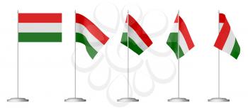 Small table flag of Hungary on stand isolated on white, 3d illustrations set