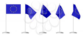 Small table flag of Europe on stand isolated on white, 3d illustrations set