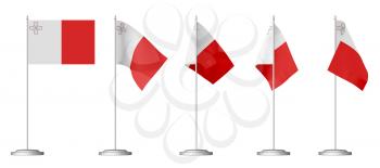 Small table flag of Malta on stand isolated on white, 3d illustrations set