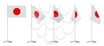 Small table flag of Japan on stand isolated on white, 3d illustrations set
