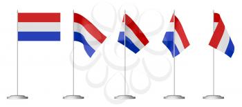 Small table flag of Netherlands on stand isolated on white, 3d illustrations set