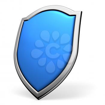 Protection, defense and security concept symbol: blue shield on isolated on white background
