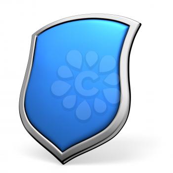 Protection, defense and security concept symbol: blue shield on isolated on white background