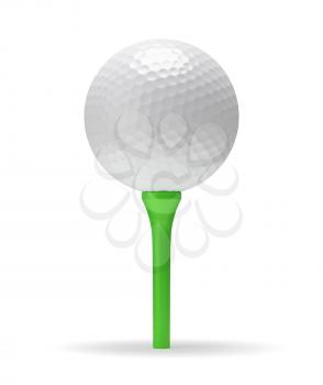 Golf ball on green tee with shadow 3D illustration isolated on white background