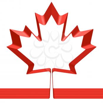 Red ribbon in shape of maple leaf isolated on white background - symbol of Canada and National flag of Canada, 3D illustration