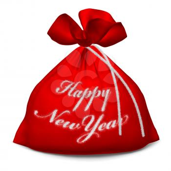 Santa Claus red bags with sign Happy New Year isolated on white background 3d illustration
