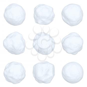 Set of different snowballs isolated on white background, 3D illustration