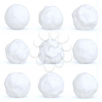 Set of different snowballs  with shadows isolated on white background, 3D illustration