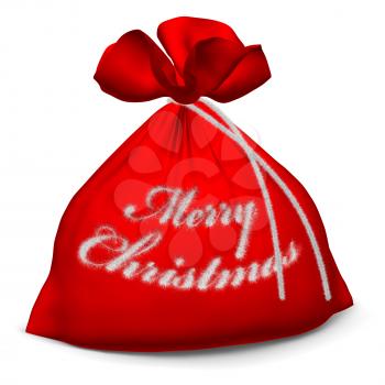 Santa Claus red bags with sign Merry Christmas isolated on white background 3d illustration