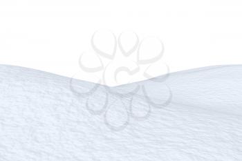 White snowy field with hills and smooth snow surface isolated on white background, 3d illustration