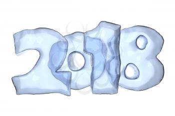 2018 New Year sign text written with numbers made of ice, Happy New Year 2018 winter icy symbol 3d illustration isolated on white