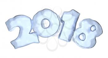 New Year 2018 sign text written with numbers made of ice, Happy New Year 2018 winter icy symbol 3d illustration isolated on white