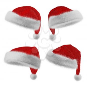 Fluffy Santa Claus red hat set isolate on white background 3d illustration
