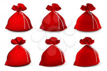 Set of Santa Claus red bags isolated on white background 3d illustration
