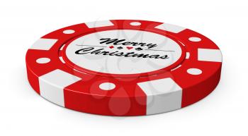 Merry Christmas gamble red casino chip with sign on white background 3D illustration