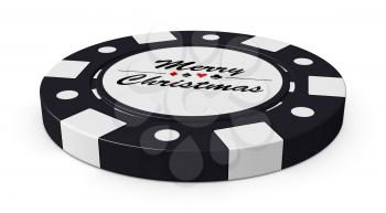 Merry Christmas gamble black casino chip with sign on white background 3D illustration
