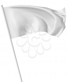 White flag on flagpole flying and waving in the wind isolated on white, 3d illustration
