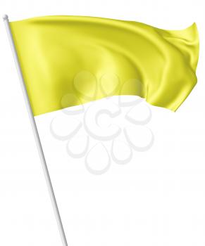 Yellow flag on flagpole flying and waving in the wind isolated on white, 3d illustration